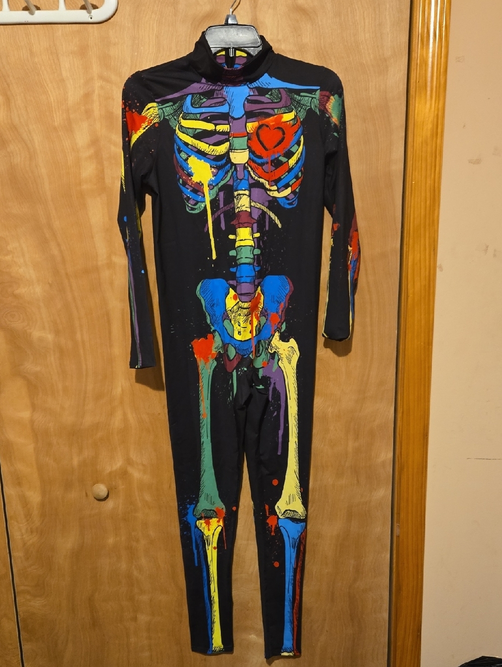 Black Neon Skeleton Unitard - Multicolor Paint Drip Bones